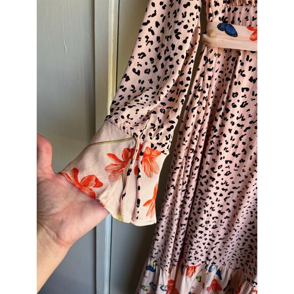 Dark Pink Butterfly Ruffle Pink Black Cheetah Floral Pink Midi Dress 12 NWT $103 - Picture 14 of 16